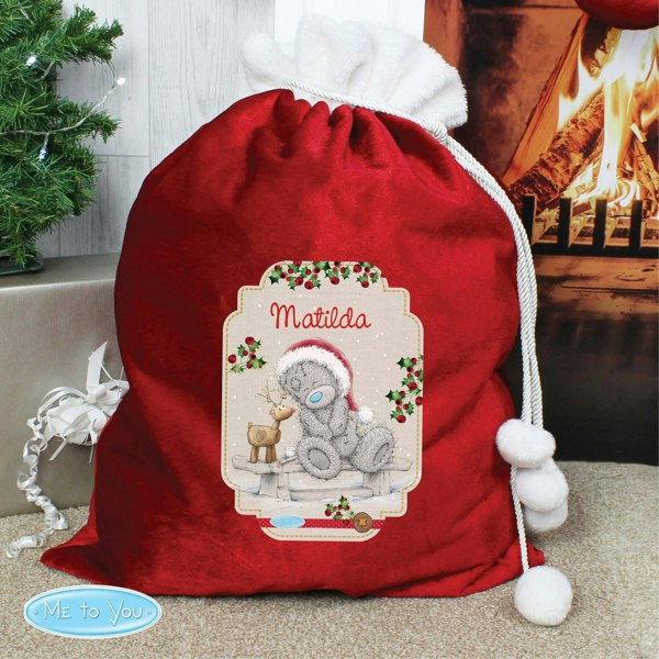 Personalised Memento Company Personalised Me to You Reindeer Luxury Pom Pom Red Sack