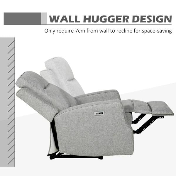 Grey wall-hugger electric recliner with raised footrest and side control