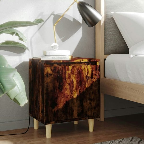Berkfield Bed Cabinet with Solid Wood Legs Smoked Oak 40x30x50 cm