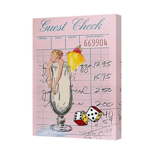 Benjamin Tate Design Guest Check Pink Canvas Art Print With Cocktail Glass And Dice