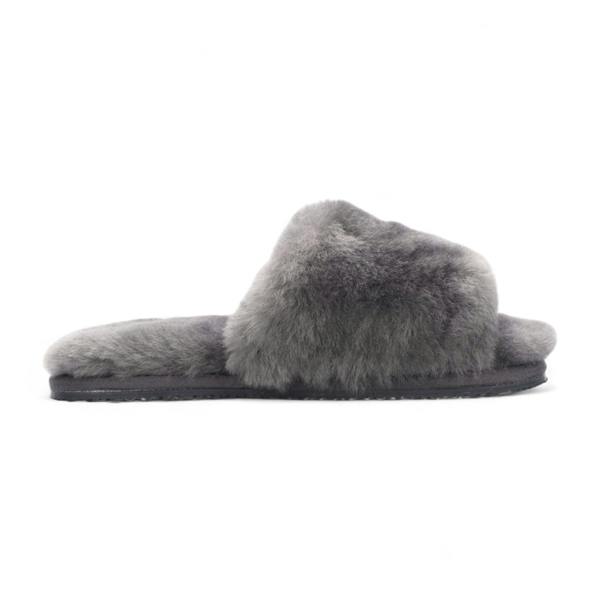 Infinity Leather Women's Sheepskin Slippers Grey Warm Winter Fur Sliders - Nordic