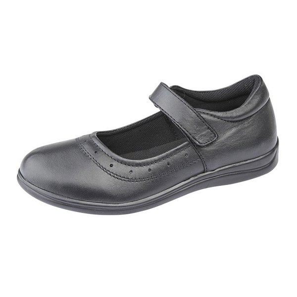 Roamers Childrens Girls Touch Fastening Leather School Shoes - Black