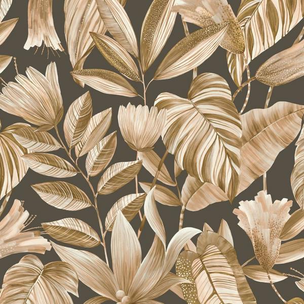 Grandeco Boutique Merida Botanical Leaves Luxury Weight Embossed Wallpaper, Brown