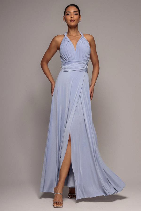 Multiway Tie Up Wrap Maxi Dress - Dusty Blue DR4329