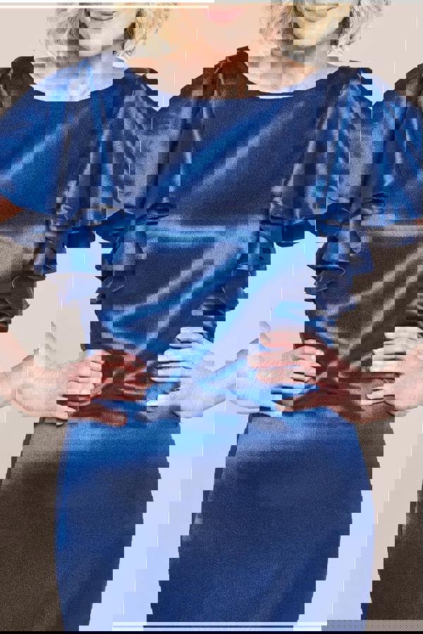 Satin Flutter Sleeve Mermaid Maxi Dress - Navy DR3954M