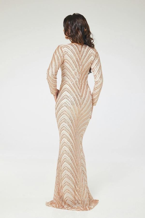 LuvForever Gold Long Sleeve Sequin Maxi Dress