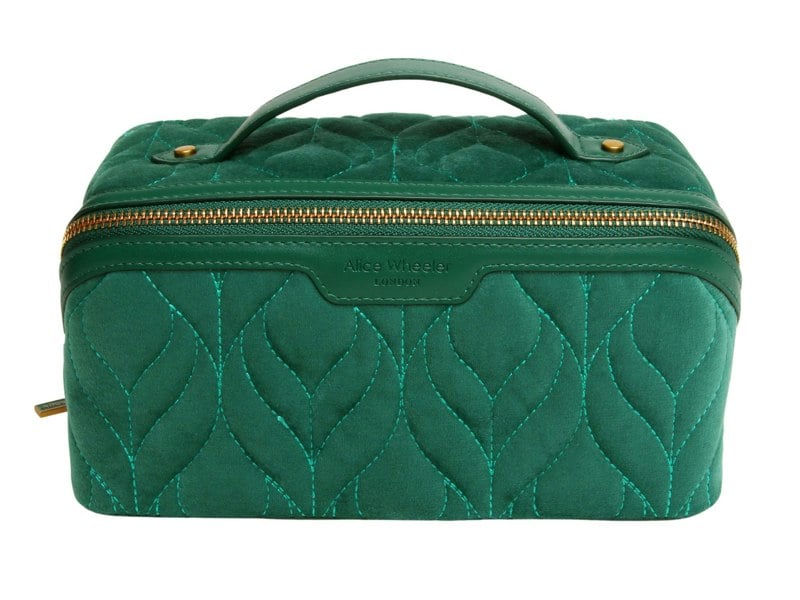 Alice Wheeler Velvet Beauty Train Case – Travel Cosmetic Organiser with Gold Zip – 24 x 12 x 12 cm