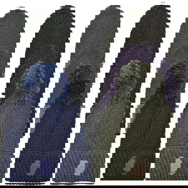 Lambretta Knitted Fleece Turn Up Bobble Skater Style Beanie Hat