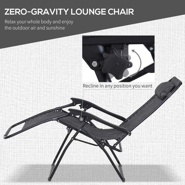 Light grey zero-gravity lounge chair reclining on dark metal legs with woven seat
