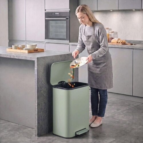 HOMCOM 50L Kitchen Bin, Pedal Bin with Removable Bucket, Light Green