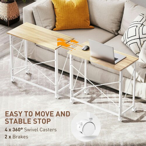 Wyld Haus Yokare 80cm Wooden Natural and White Folding Desk On Wheels