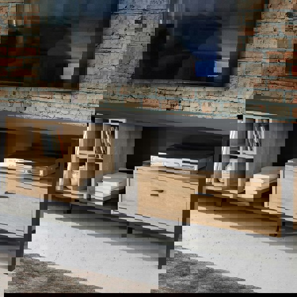 Furniture To Go High Rock Wide TV Unit in Matt Black/Riviera Oak