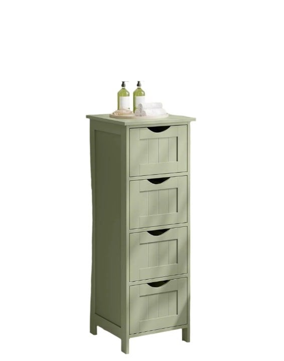 Modcraft Green Bathroom Floor Storage Cabinet – Freestanding Unit with 4 Drawers