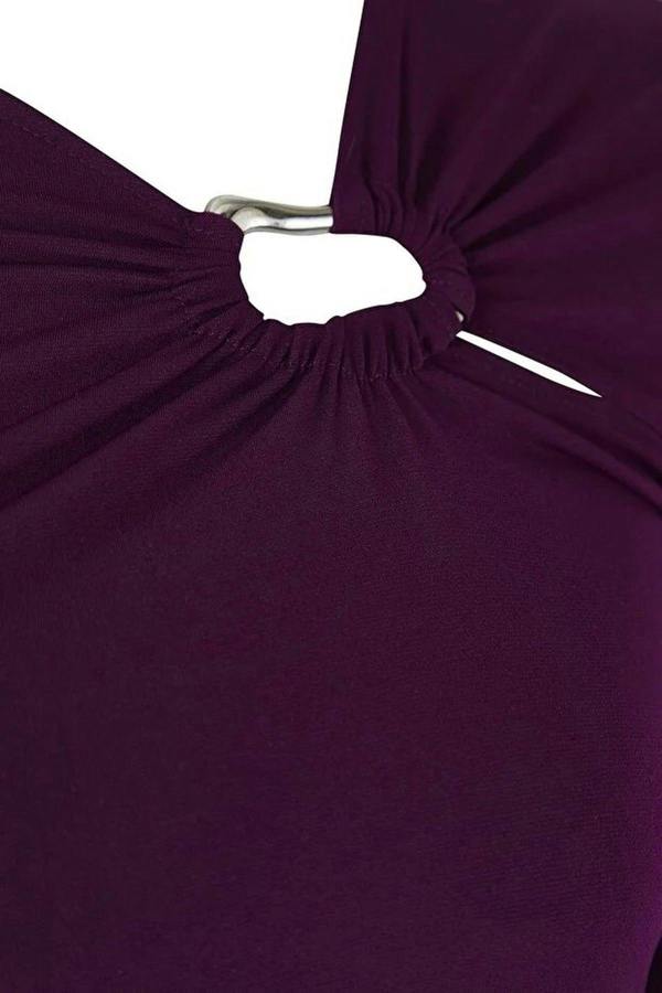 WOVCOR Asymmetrical Collar Accessory Detail Knitted Plus Size Blouse