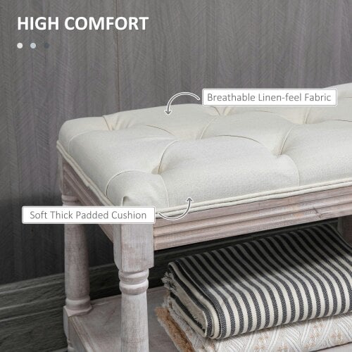 Wyld Haus Lono Cream 2 Tier Vintage Style Bed End Bench With Storage Shelf Tufted Diamond