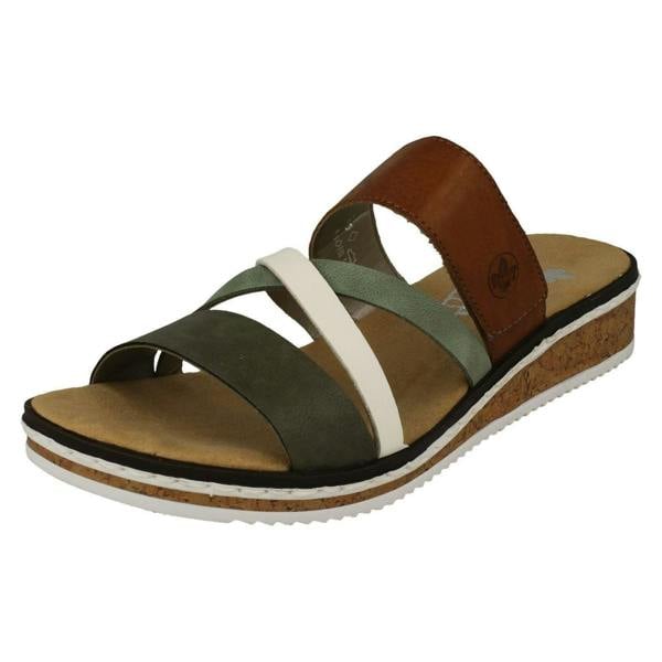 Rieker Ladies Rieker Wedge Heeled Strappy Mule Sandals V3652