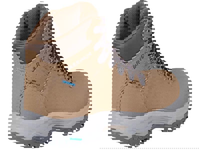 Karrimor Mendip 4 Womens Waterproof Hiking Trekking Ankle Boots, tan-colored rugged hiking boots with waterproof features, padded collar, and durable sole for outdoor trekking.