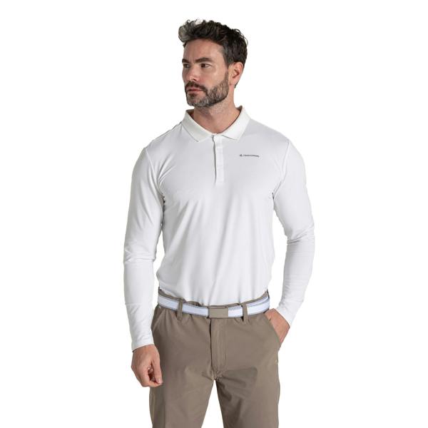 Craghoppers Mens Bramshaw Golf Nosilife Long-Sleeved Polo Shirt - White - 