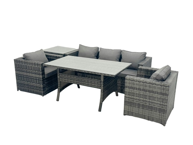 Fimous Outdoor Dining Table Sofa Armchair Set with Side Table Garden Furniture Set Dark Grey Mixed