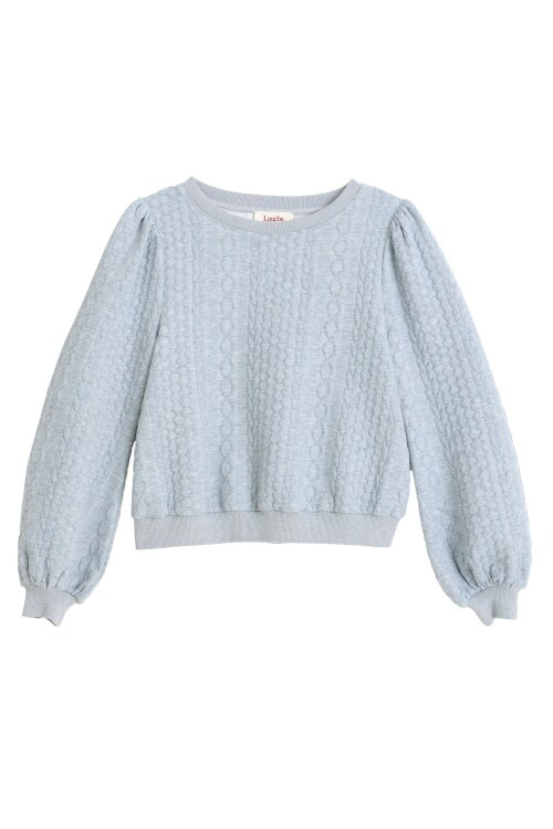 Ellie Cable Quilt Puff Sleeve Sweatshirt - Marl Grey