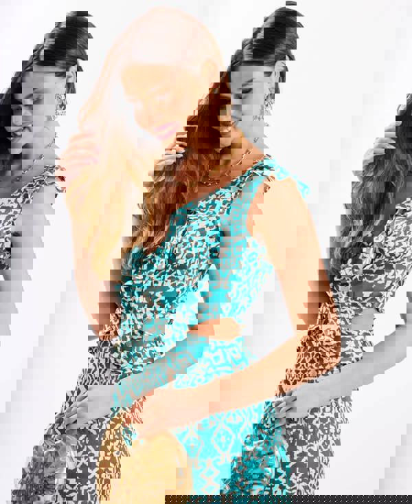 Green Ikat Ruffle Dress