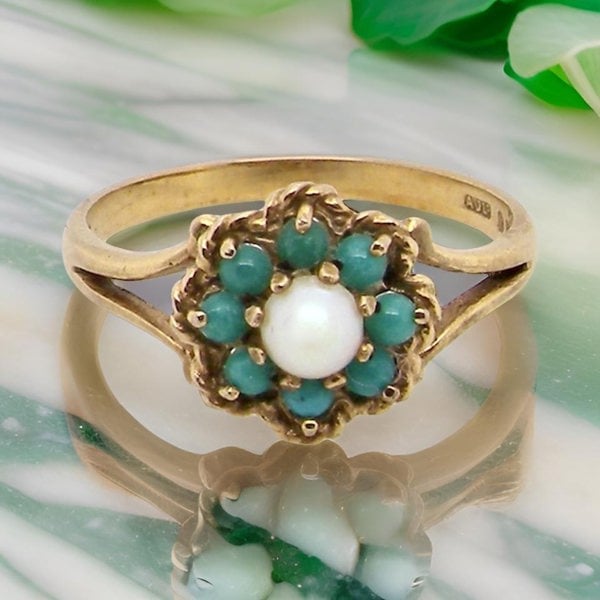 Vintage Tom A Turquoise and Pearl dress ring