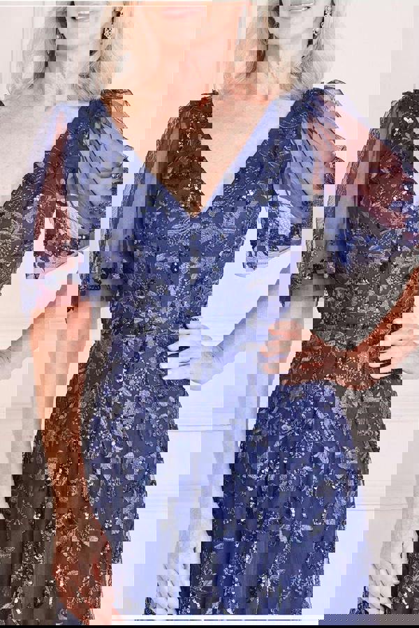 Embroidered Flared Sleeve Maxi - Navy DR3279M