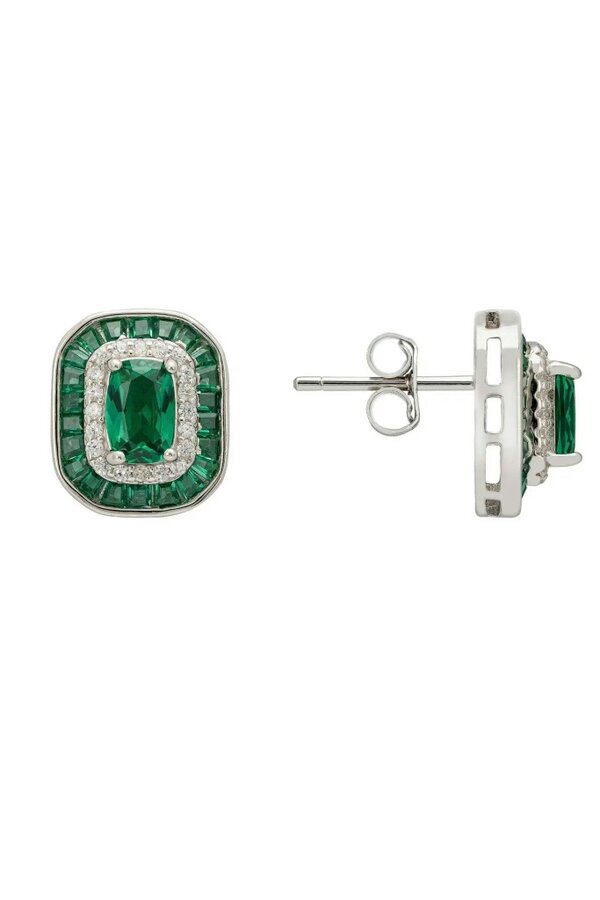 Latelita Great Gatsby Stud Earrings Emerald Silver