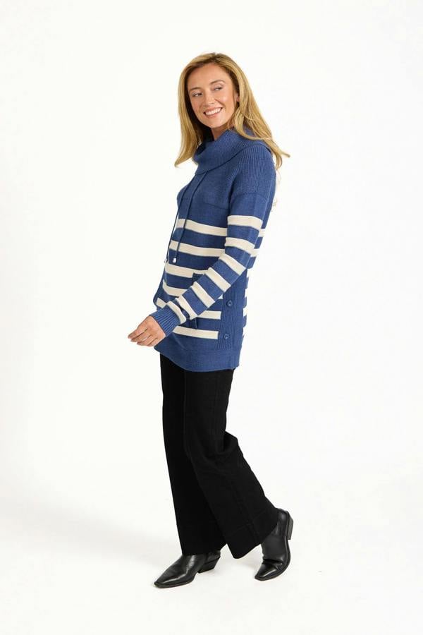 Mudflower Stripe Knit Cowl Neck Jumper