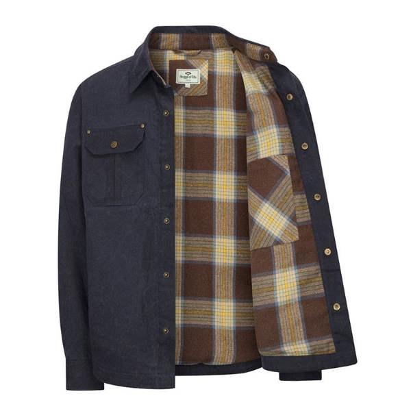 Hoggs of Fife Huntly Waxed Canvas Overshirt with a waxed outer with warm check lining for country wear