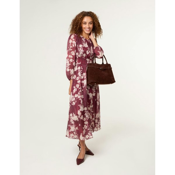 Blue Vanilla Scoop Neck Floral Metallic Dress With Elasticated Waist