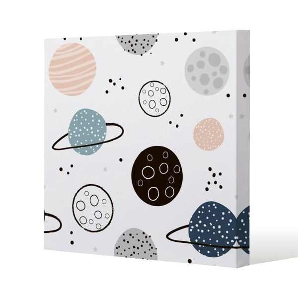 Benjamin Tate Design Child hand drawn space elements Slim Style Canvas Print  50x50cm , 15mm Slim Real wood.
