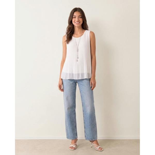 Blue Vanilla Sleeveless Pleated Top With Necklace