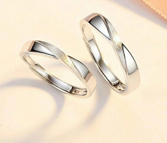 The Colourful Aura Adjustable Silver Couple Promise Twist Infinity Ring set