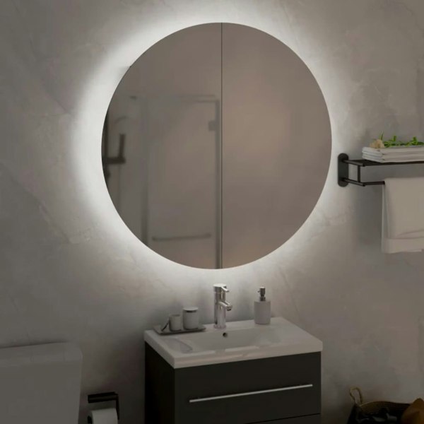 Berkfield Bathroom Cabinet with Round Mirror&LED Oak 54x54x17.5 cm