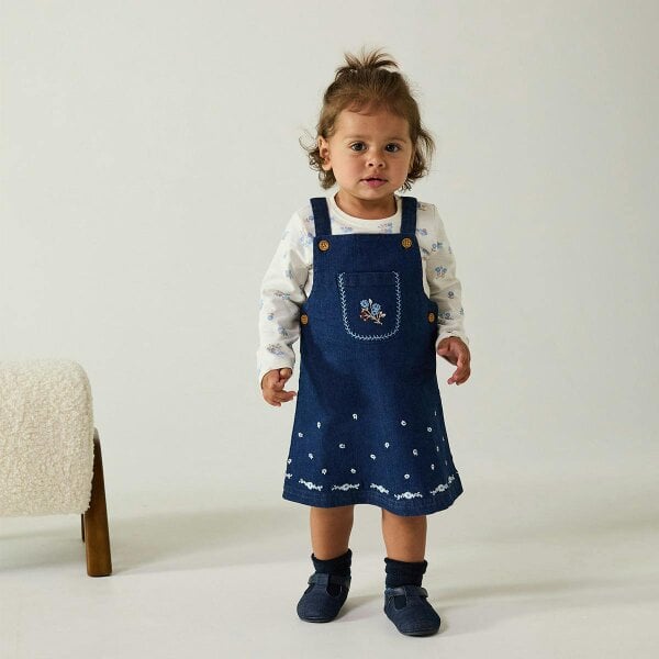 Mini Cuddles Floral Pinny with Top (Blue & White)