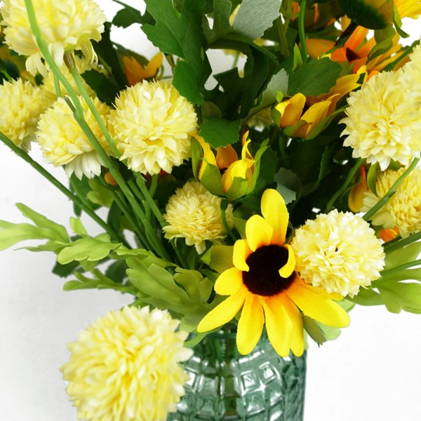 Leaf Pack of 6 x 50cm Dahlia Pompom Yellow Artificial Stem