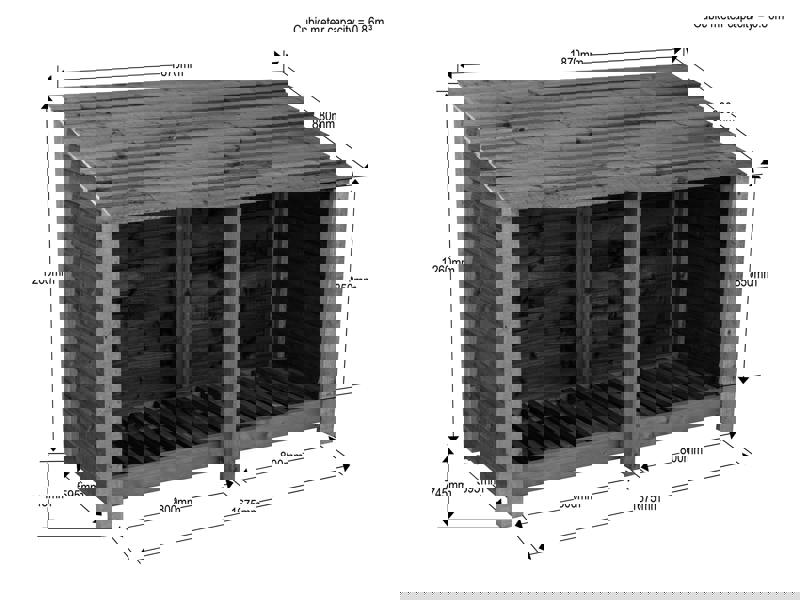 Arbor Garden Solutions Slatted Wooden Log Store with Shelf W-187cm, H-126cm or 180cm, D-88cm - Brown Finish