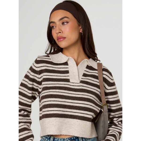 Pink Vanilla Stripe Long Sleeve Polo Collar Jumper