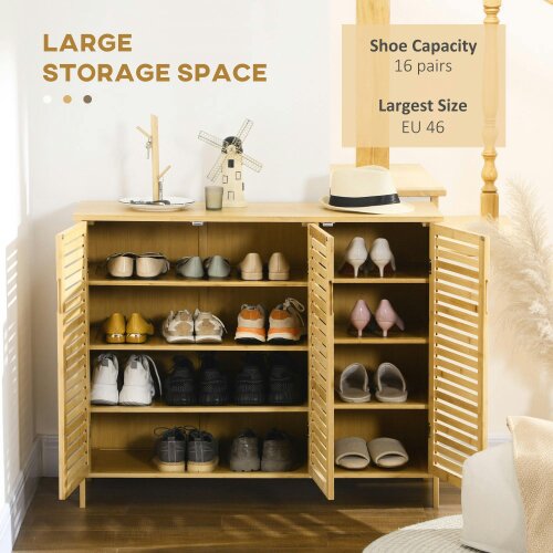 Wyld Haus Elfi Naba Wooden Natural Rustic Slatted 3 Door Shoe Cabinet With 8 Shelves
