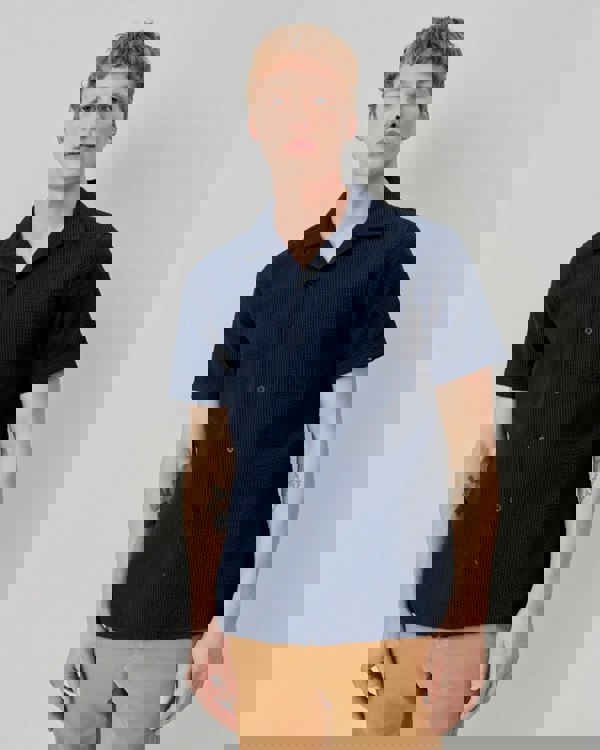 Oliver Sweeney Ravenshead Mens Cotton Seersucker Short Sleeved Shirt - Midnight Stripe