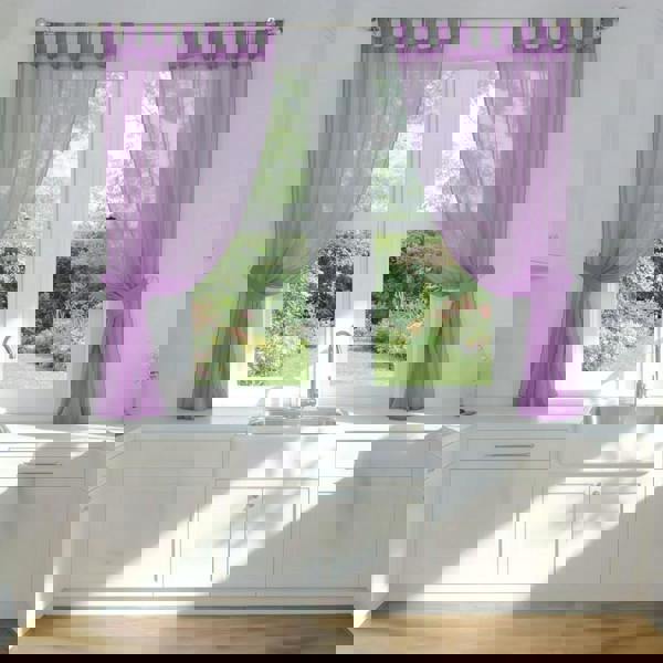 Luxury Living Voile Tab Top Curtain Pair with Crystal Tie Backs Sheer Window Panels