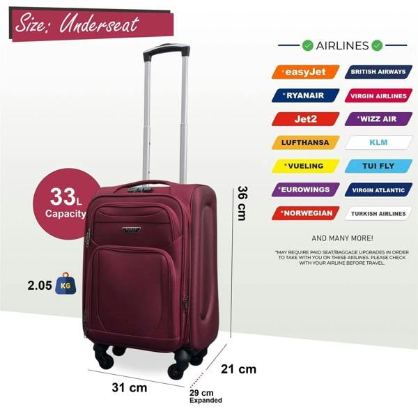 Infinity Luggage Soft Shell Lightweight Nylon Suitcase Set 4 Wheel Travel Case Holiday Bags
