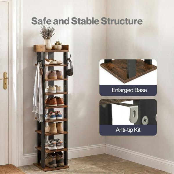 Levede Shoe Rack Storage Organiser 9 Tier Industrial Shoe Shelf Adjustable Brown