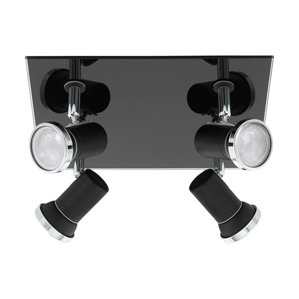 Flush Ceiling Light Colour Black Chrome Shade Clear Glass Bulb GU10 4x3.3W Loops