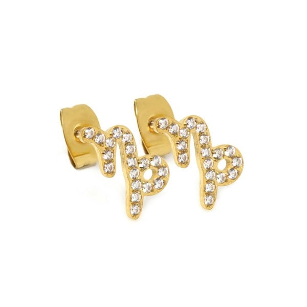 Say It With Capricorn Earrings with CZ Stones - Yellow Gold Plated