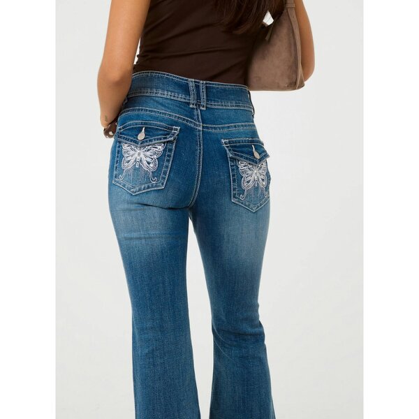 Pink Vanilla Embellished Butterfly Pocket Flare Jeans