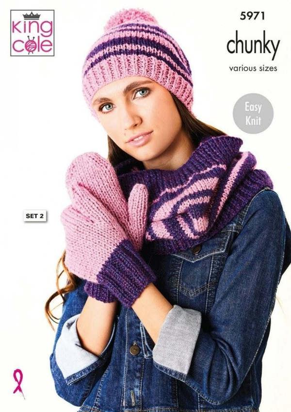 King Cole Big Value Chunky Knitting Pattern 5971, Headwear, Scarves, Gloves for Women, One Size - Easy