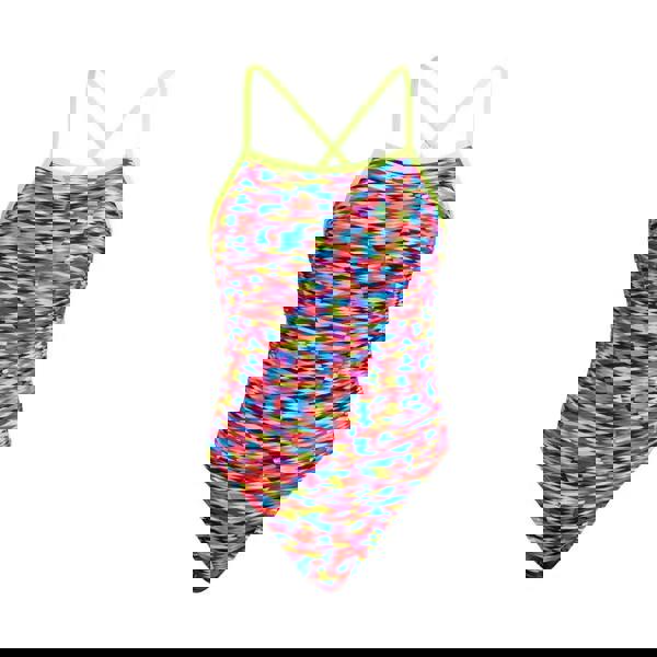 Funkita Go Gammon Tie Me Tight swimsuit in multi with neon green accents