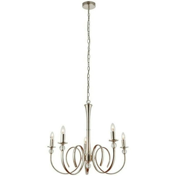 Luxury Hanging Ceiling Pendant Light Bright Nickel & Crystal 5 Lamp Chandelier Loops